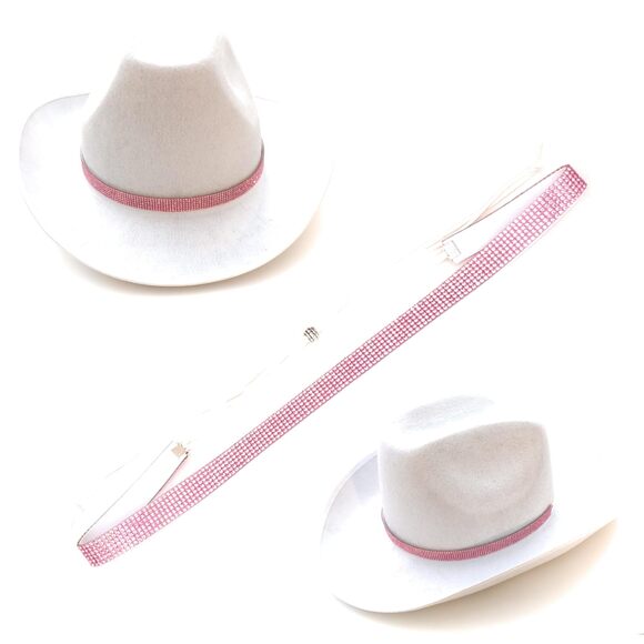 2242 Hat Band Pink Rhinestone Silky Satin Lined Facing Cowgirl Western main image 7